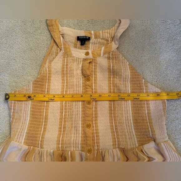 Torrid Yellow Stripe Button Smocked Sleeveless Tank Top Women's Size 1 - Picture 4 of 7